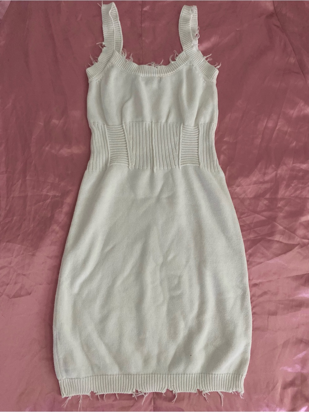 White Distressed Knit Tank Dress